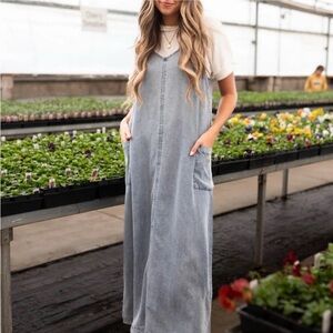 Tea n Rose Light Blue Denim Overall Dress